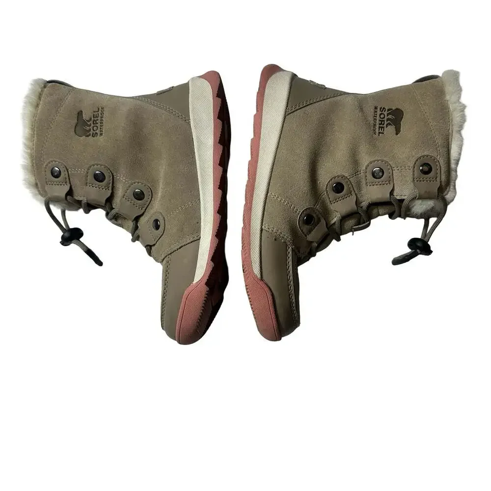 Sorel Explorer Joan Waterproof Kids Winter Boots Faux Fur Suede Youth 3 EU 34